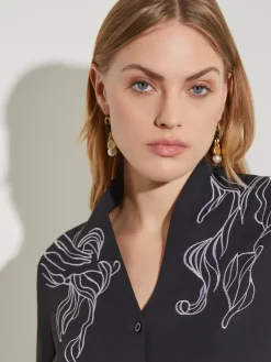 Misook Blouses & Shirts|Tops & Tees|Abstract Stitch Embroidered Button-Front Crepe Blouse