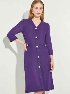Misook Dresses|A-Line Button Detail Textured Knit Dress