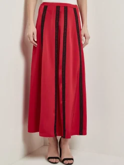 Misook Skirts|A-Line Crepe de Chine Lace Applique Maxi Skirt