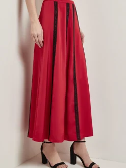 Misook Skirts|A-Line Crepe de Chine Lace Applique Maxi Skirt