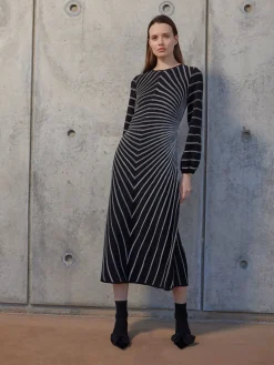 Misook Dresses|A-Line Melange Striped Soft Knit Midi Dress