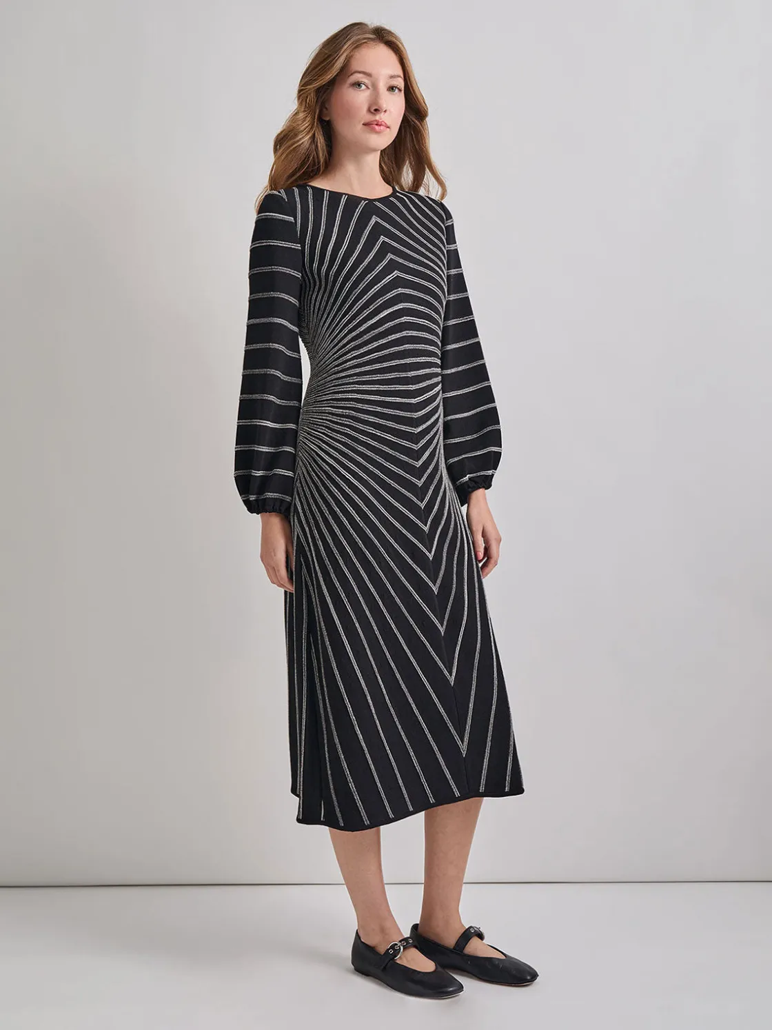 Misook Dresses|A-Line Melange Striped Soft Knit Midi Dress