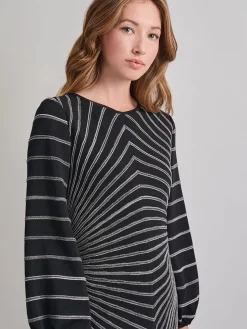 Misook Dresses|A-Line Melange Striped Soft Knit Midi Dress