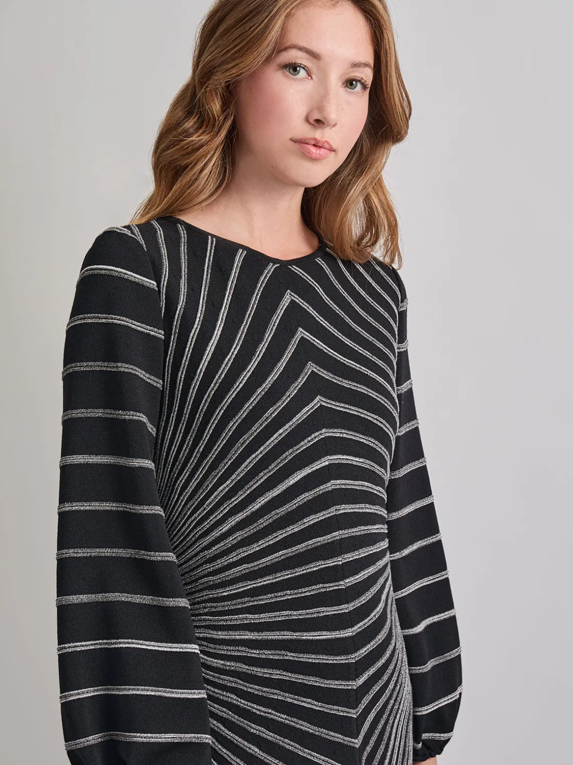 Misook Dresses|A-Line Melange Striped Soft Knit Midi Dress