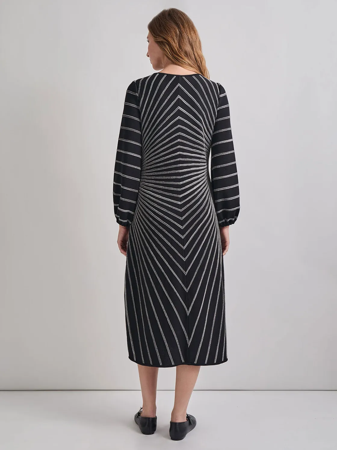 Misook Dresses|A-Line Melange Striped Soft Knit Midi Dress