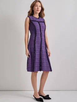 Misook Dresses|A-Line Princess Seam Fringe Trim Knit Dress