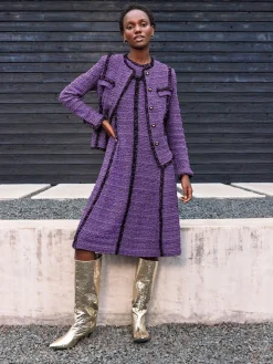 Misook Dresses|A-Line Princess Seam Fringe Trim Knit Dress