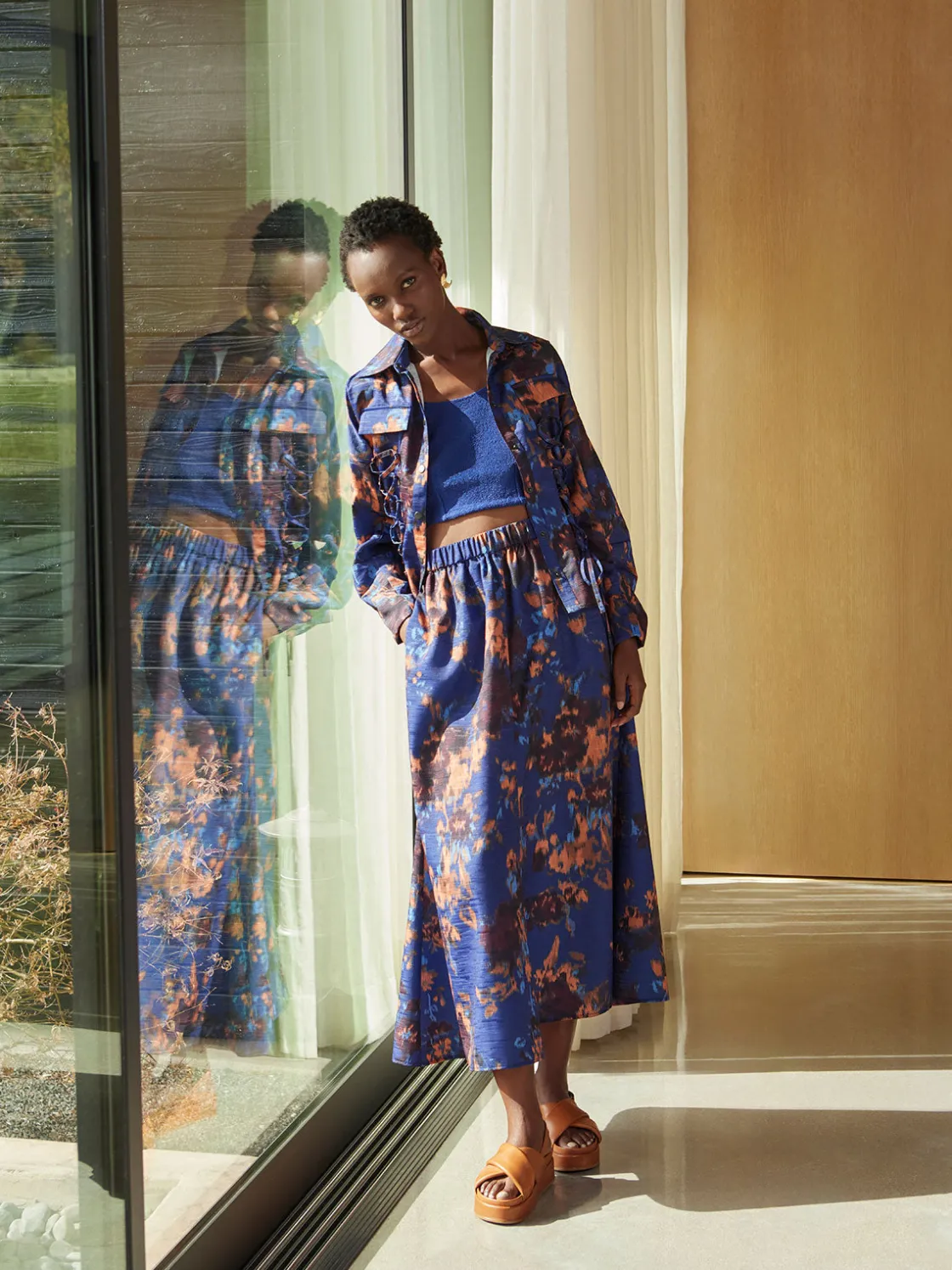 Misook Skirts|A-Line Printed Woven Maxi Skirt