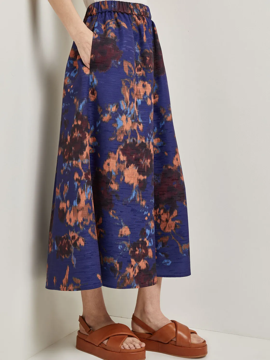 Misook Skirts|A-Line Printed Woven Maxi Skirt