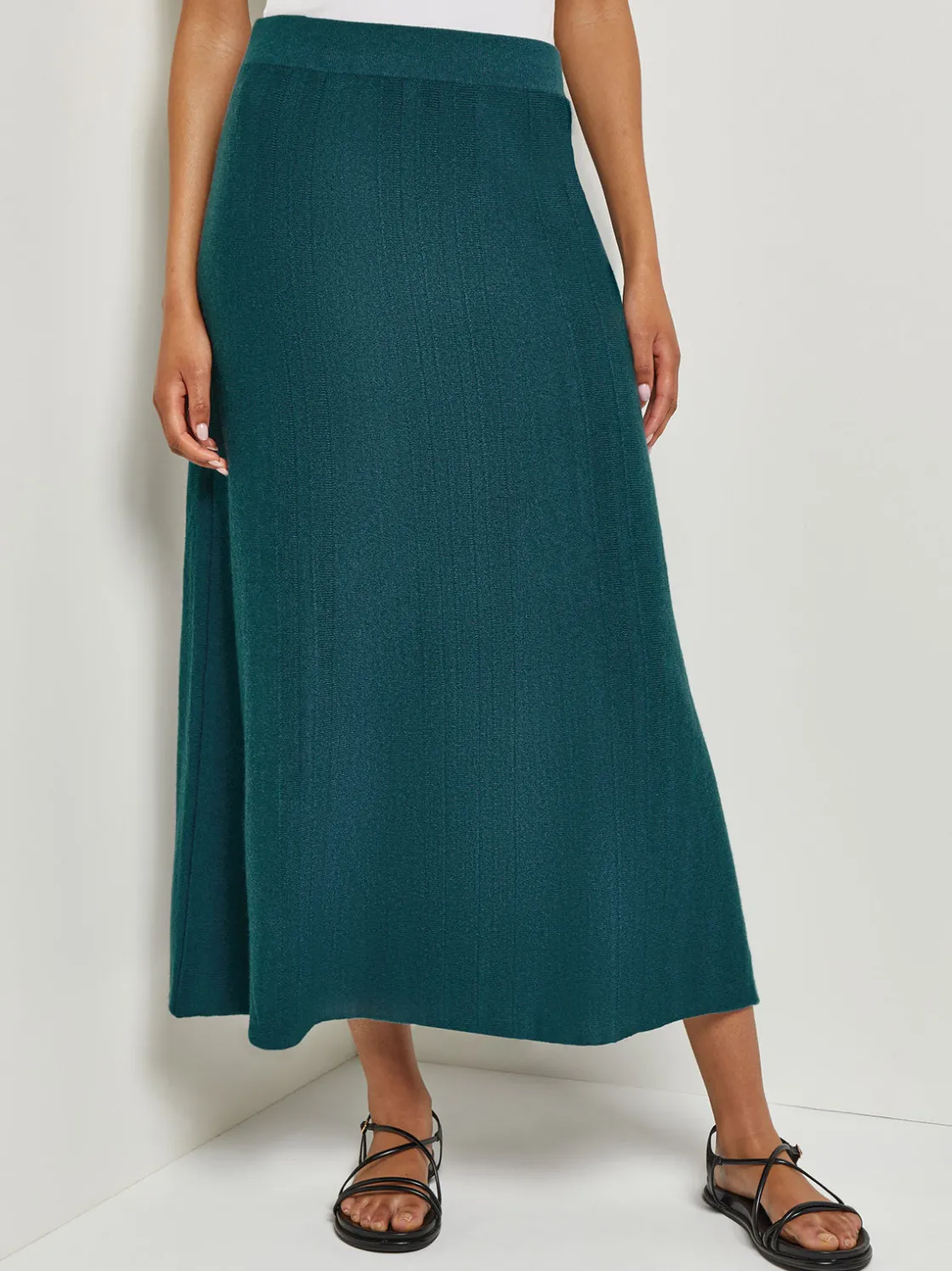 Misook Skirts|A-Line Textural Stripe Cashmere Midi Skirt