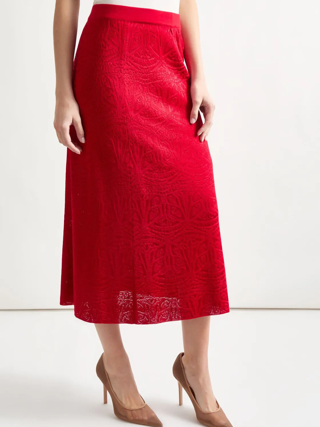 Misook Skirts|A-Line Tonal Patterned Knit Midi Skirt