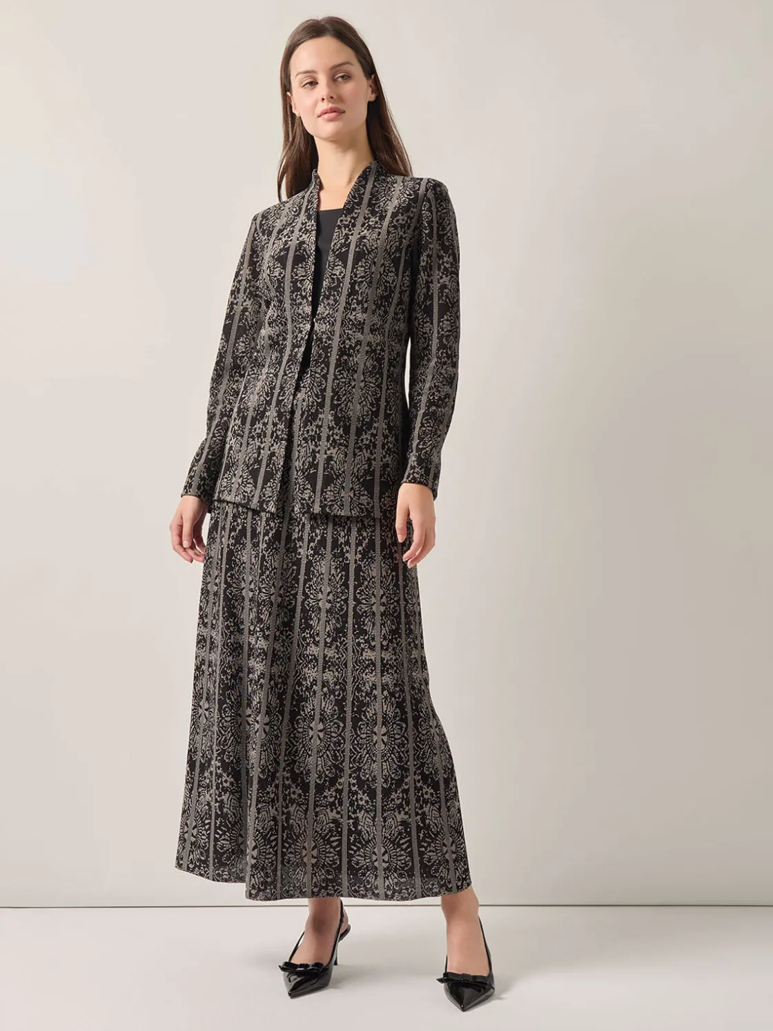 Misook Skirts|A-Line Two-Tone Jacquard Knit Maxi Skirt