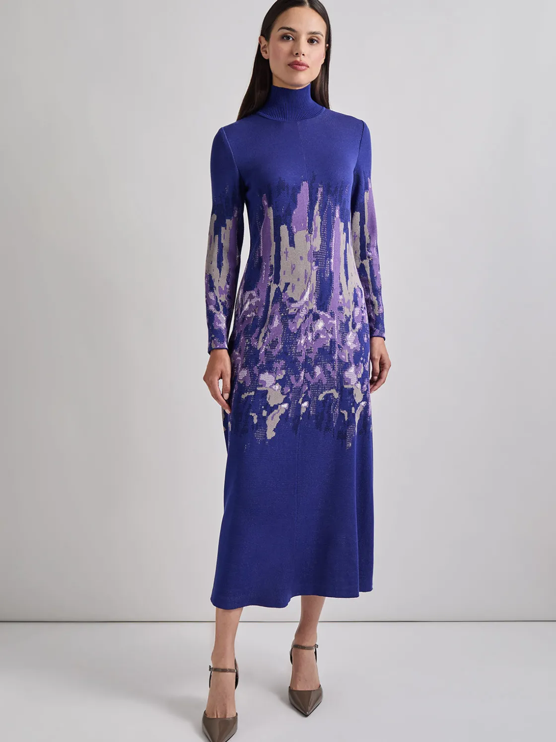 Misook Dresses|A-Line Watercolor Soft Knit Maxi Dress