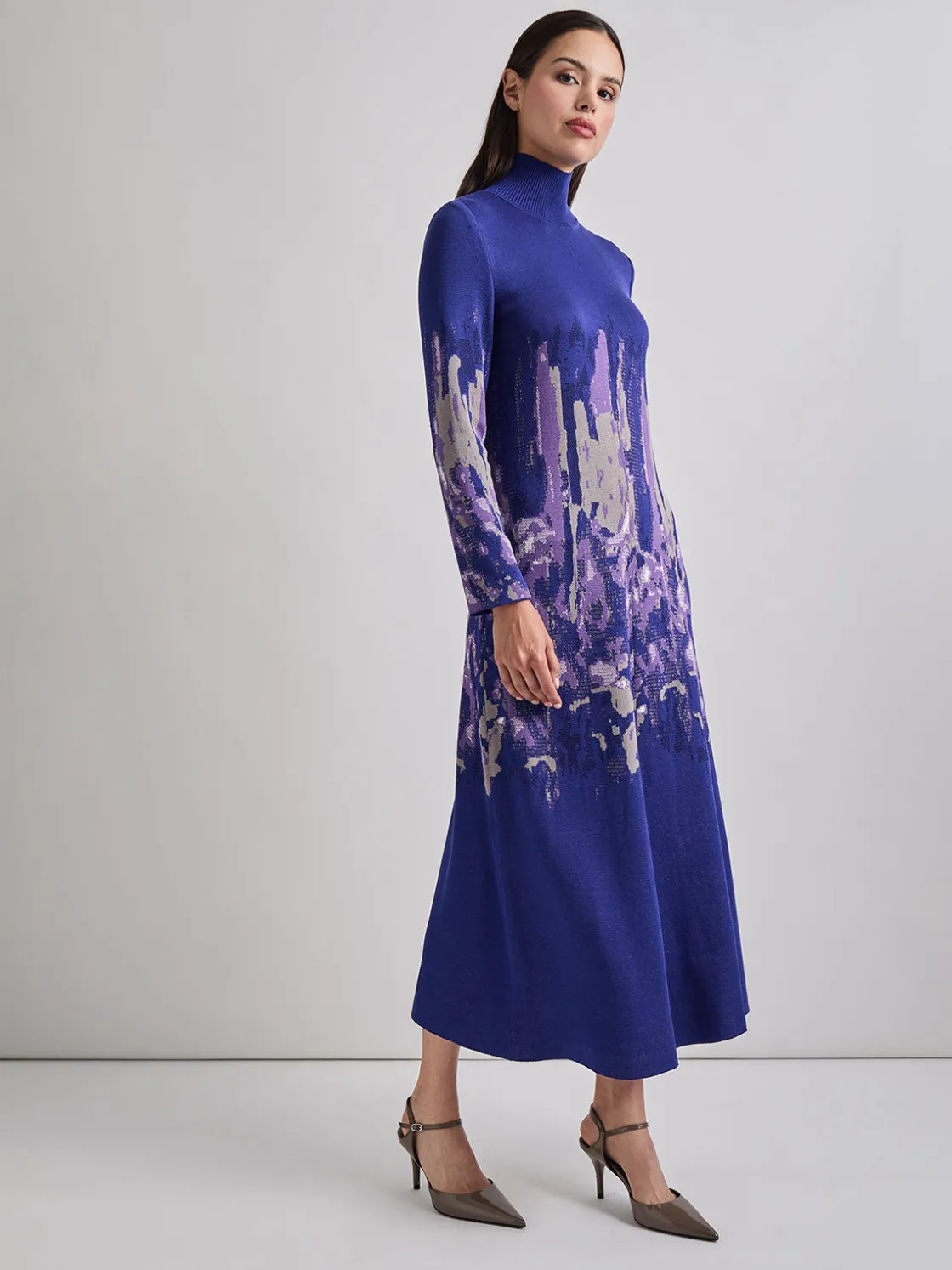 Misook Dresses|A-Line Watercolor Soft Knit Maxi Dress