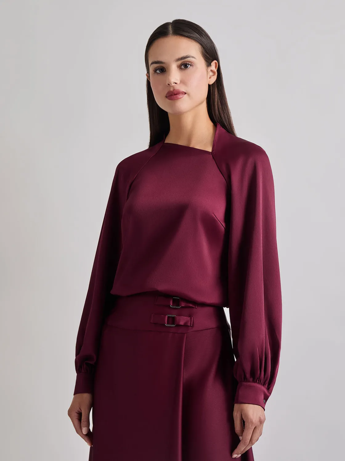 Misook Blouses & Shirts|Tops & Tees|Asymmetrical Neckline Crepe de Chine Blouse