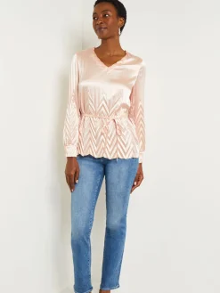 Misook Blouses & Shirts|Tops & Tees|Belted Blouse - Chevron Textured Crepe de Chine