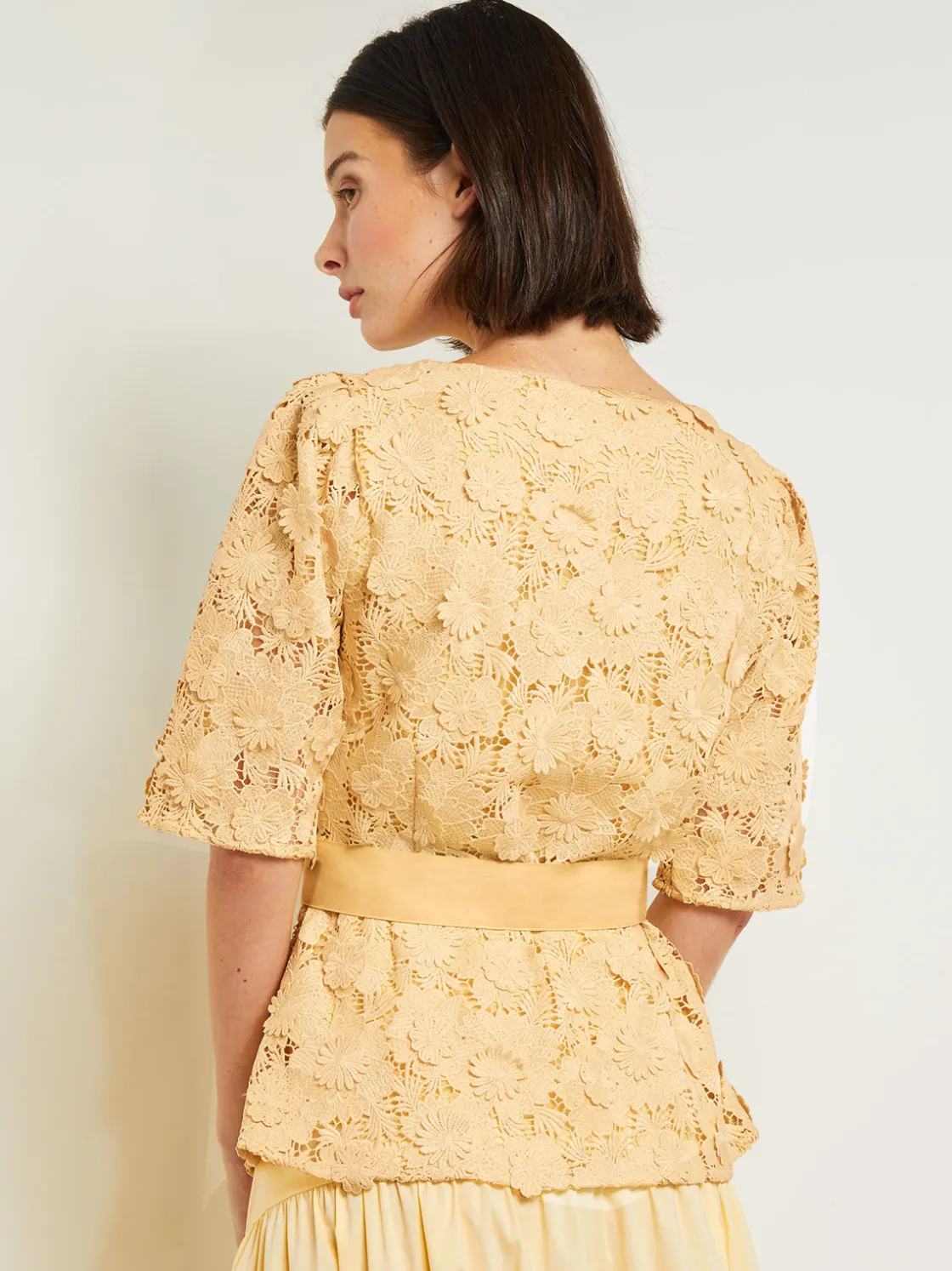 Misook Blouses & Shirts|Tops & Tees|Belted Button Front Blouse - Floral Applique Woven