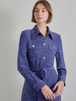 Misook Dresses|Belted Button Front Tweed Knit Midi Dress