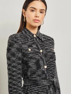 Misook Dresses|Belted Button Front Tweed Knit Midi Dress