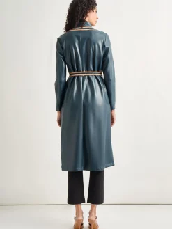 Misook Jackets & Coats|Belted Long Vegan Leather Jacket