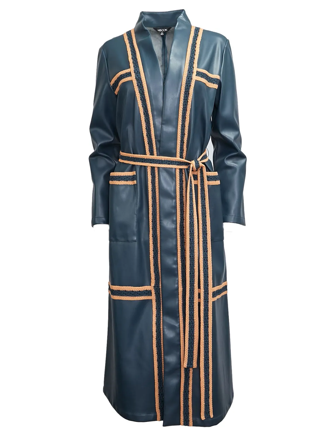 Misook Jackets & Coats|Belted Long Vegan Leather Jacket