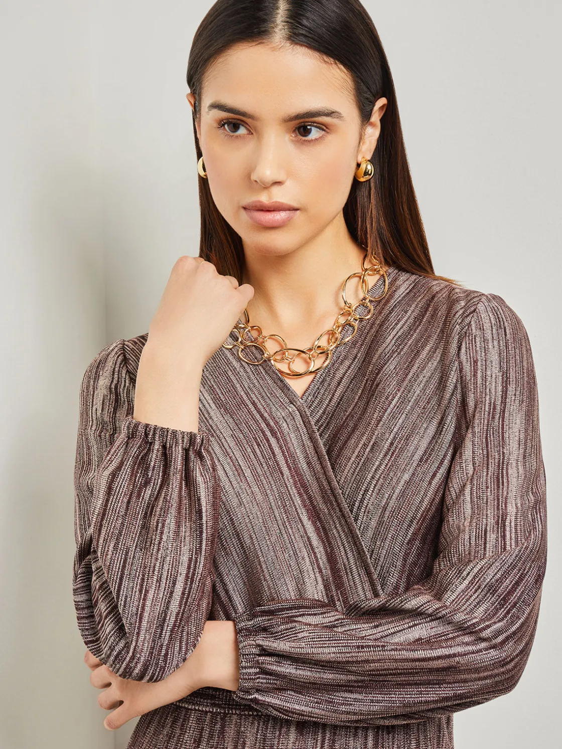 Misook Dresses|Bishop Sleeve Jacquard Knit Maxi Dress