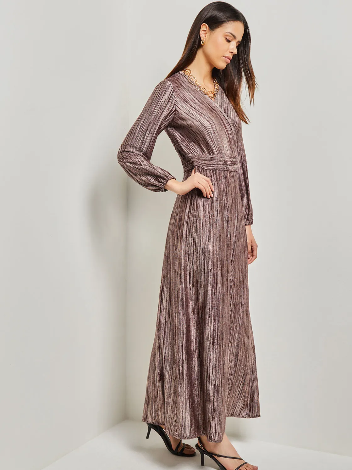 Misook Dresses|Bishop Sleeve Jacquard Knit Maxi Dress