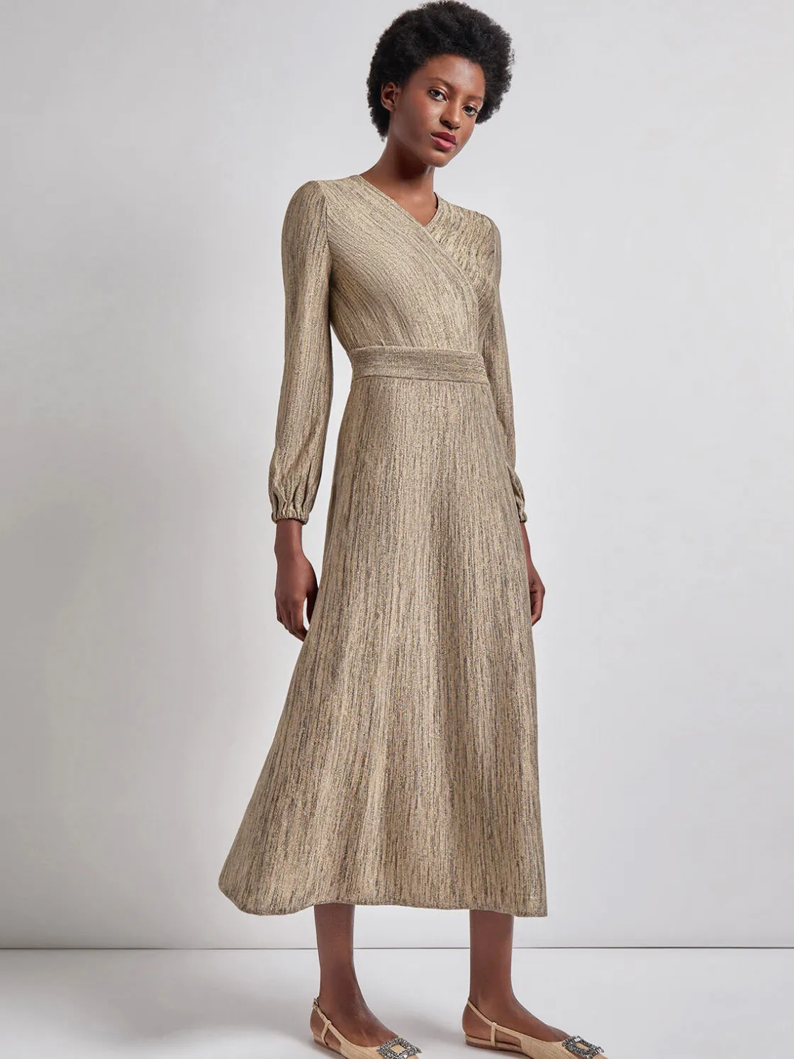 Misook Dresses|Bishop Sleeve Jacquard Knit Maxi Dress