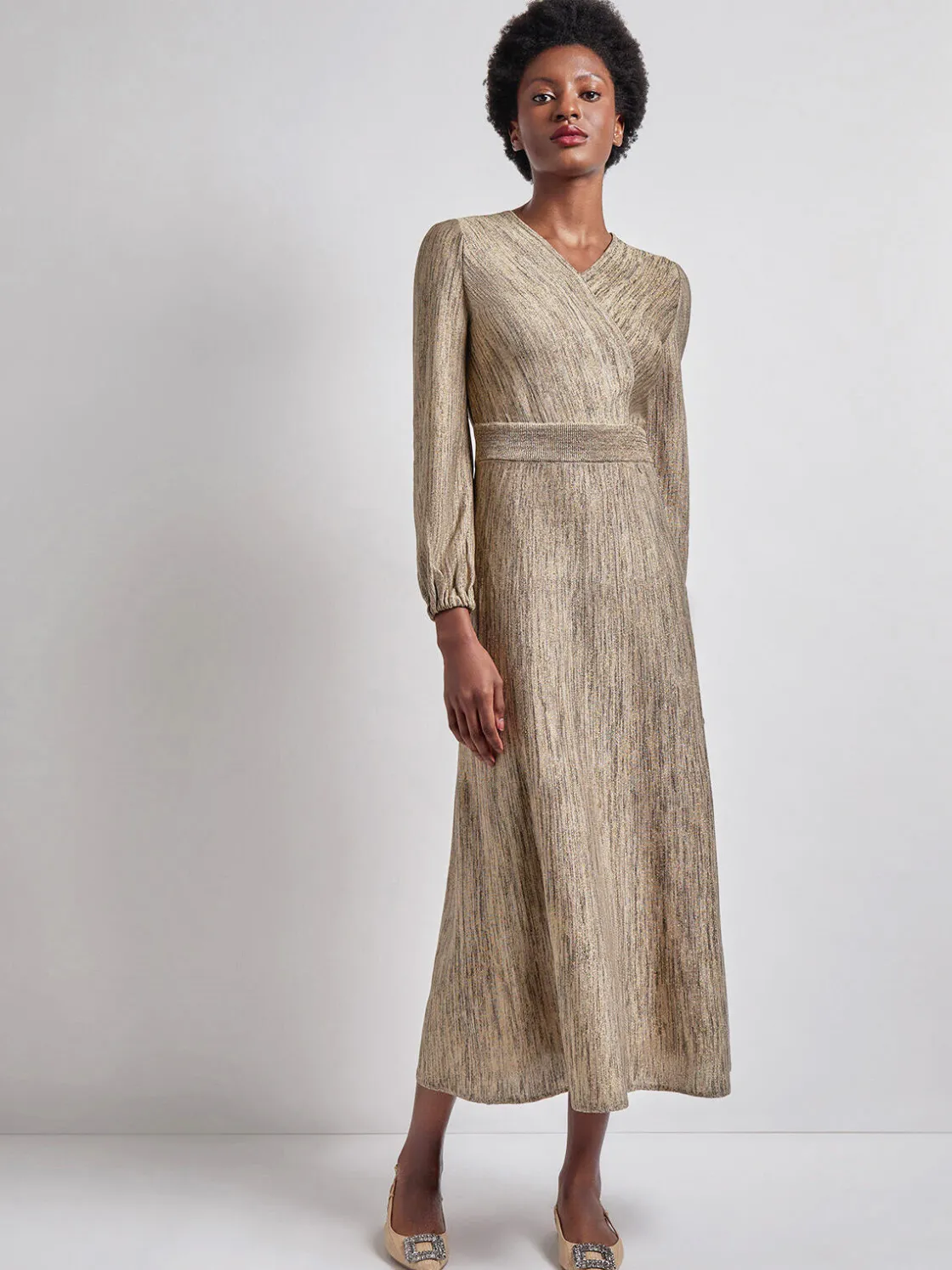 Misook Dresses|Bishop Sleeve Jacquard Knit Maxi Dress