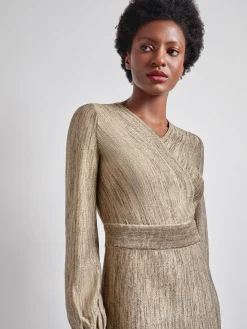 Misook Dresses|Bishop Sleeve Jacquard Knit Maxi Dress