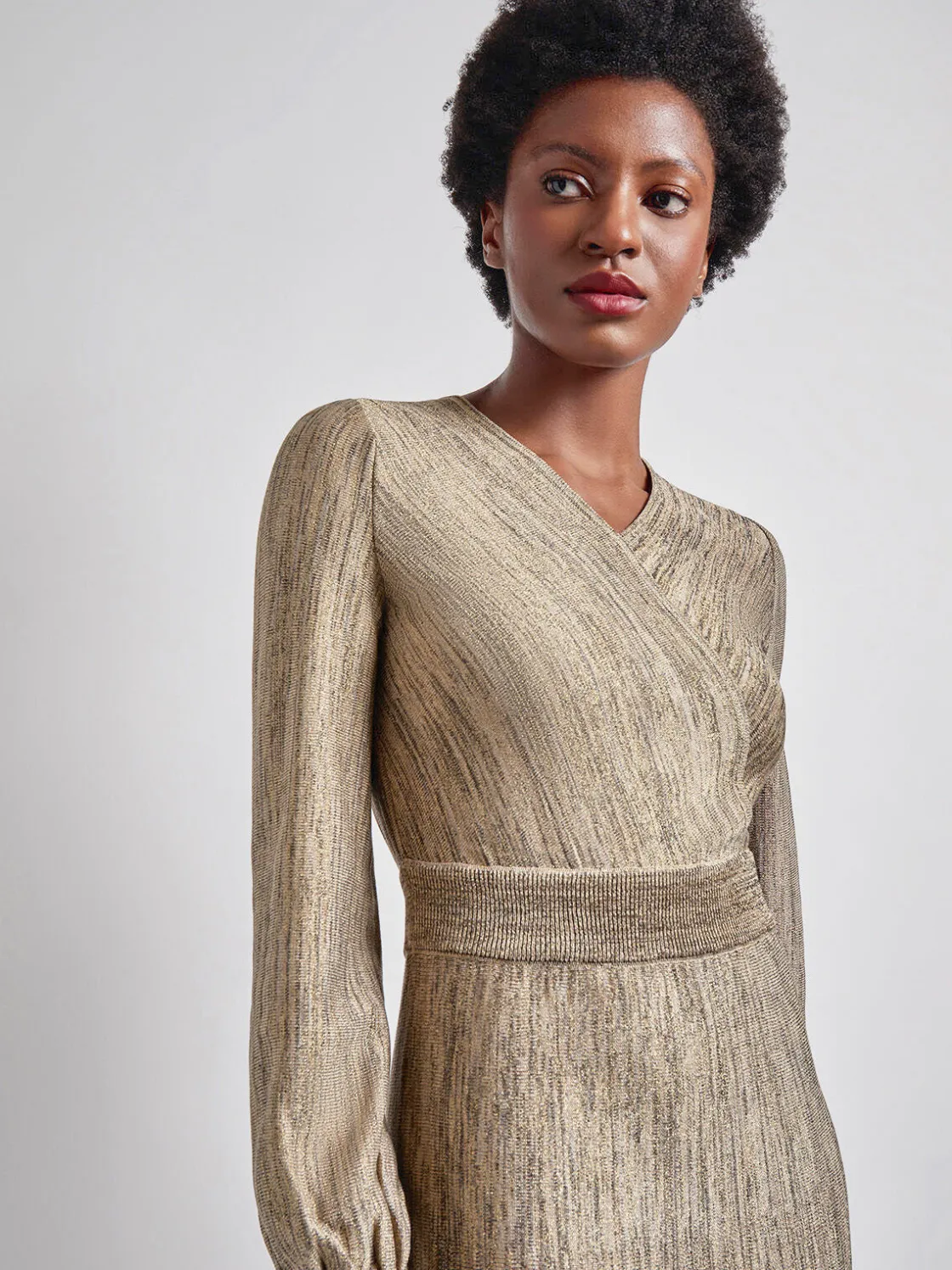 Misook Dresses|Bishop Sleeve Jacquard Knit Maxi Dress