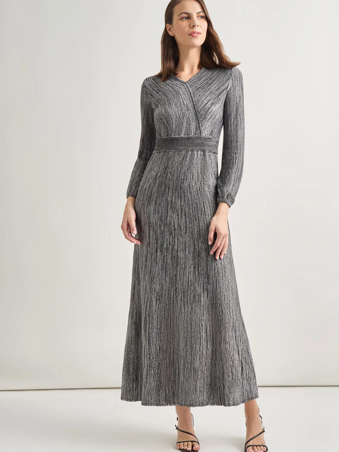 Misook Dresses|Bishop Sleeve Jacquard Knit Maxi Dress