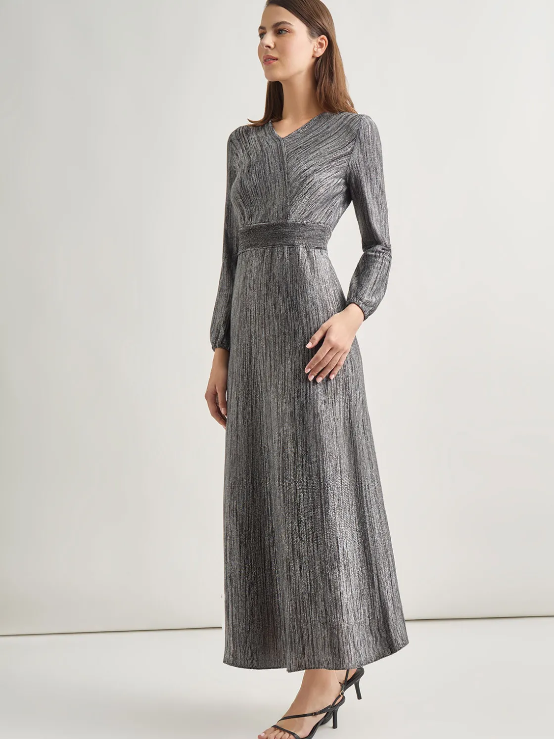 Misook Dresses|Bishop Sleeve Jacquard Knit Maxi Dress