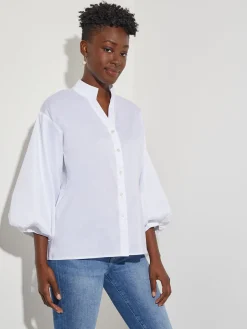 Misook Blouses & Shirts|Tops & Tees|Bishop Sleeve Stretch Cotton Blouse