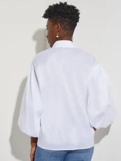 Misook Blouses & Shirts|Tops & Tees|Bishop Sleeve Stretch Cotton Blouse