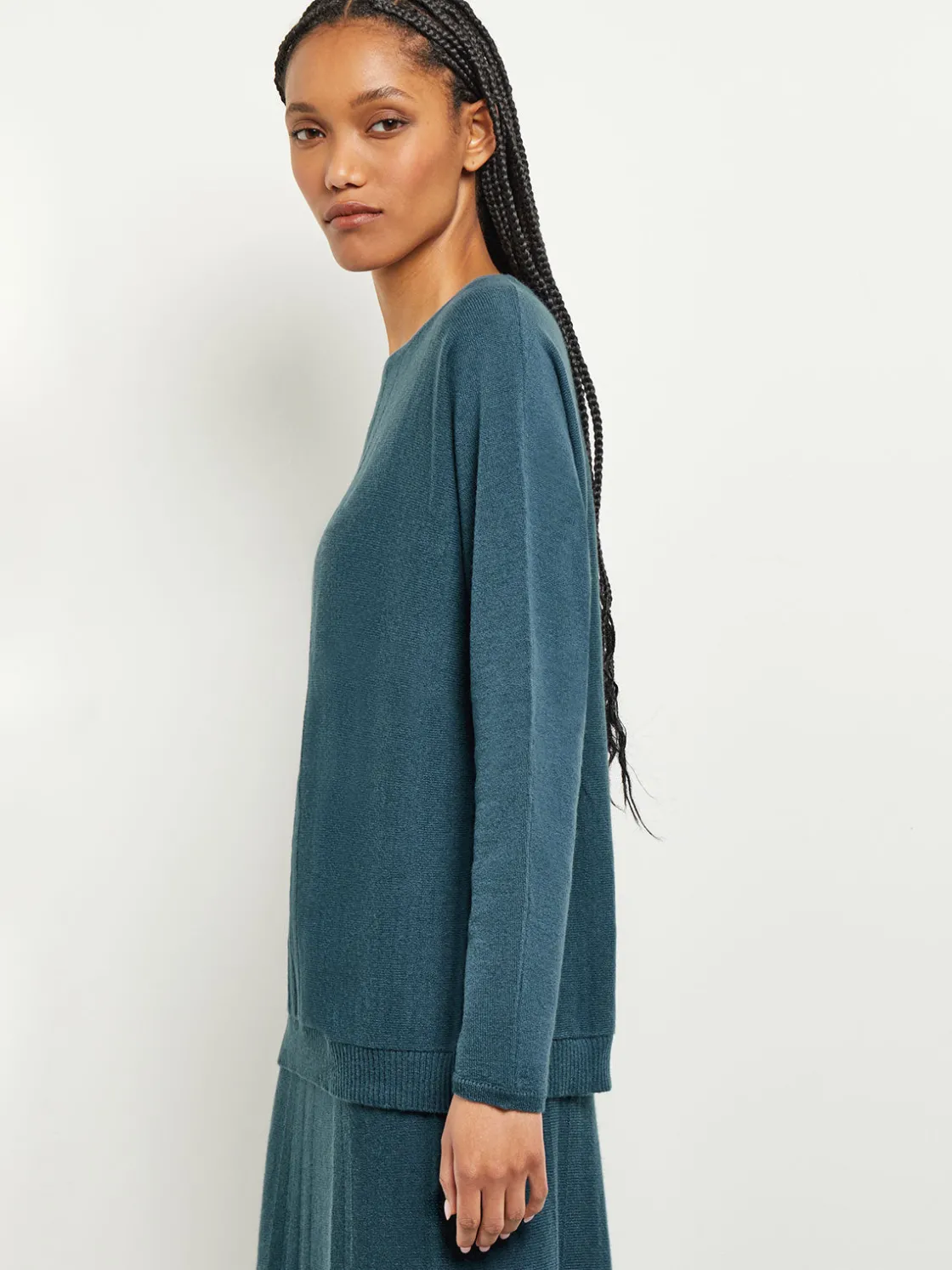 Misook Tops & Tees|Boat Neck Textural Stripe Cashmere Tunic