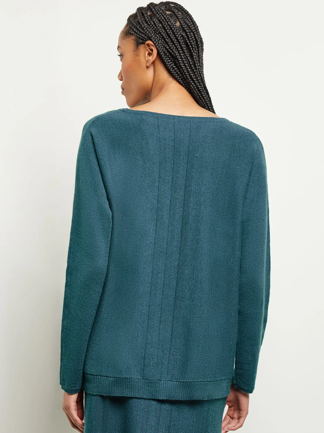 Misook Tops & Tees|Boat Neck Textural Stripe Cashmere Tunic