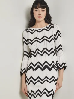 Misook Tops & Tees|Boat Neck Tunic - Contrast Chevron Pointelle Soft Knit