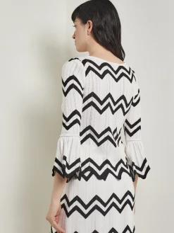 Misook Tops & Tees|Boat Neck Tunic - Contrast Chevron Pointelle Soft Knit