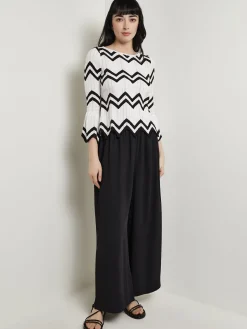 Misook Tops & Tees|Boat Neck Tunic - Contrast Chevron Pointelle Soft Knit