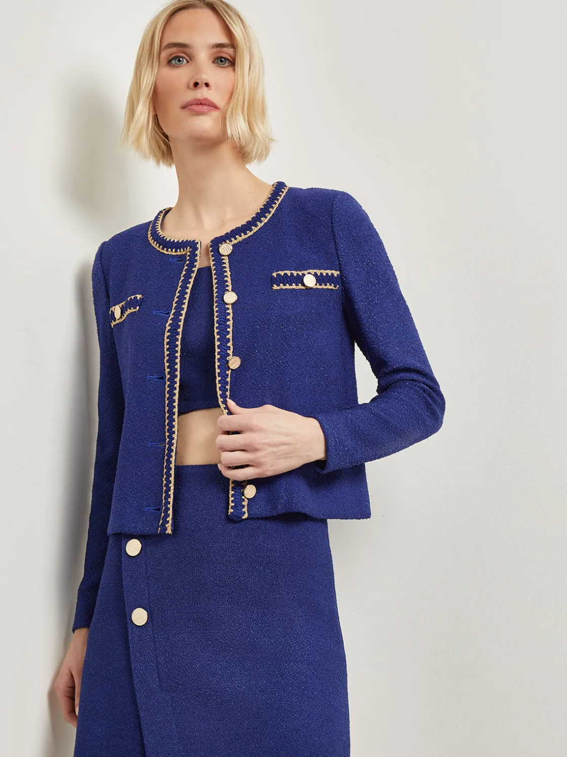 Misook Jackets & Coats|Braided Trim Boucle Knit Jacket