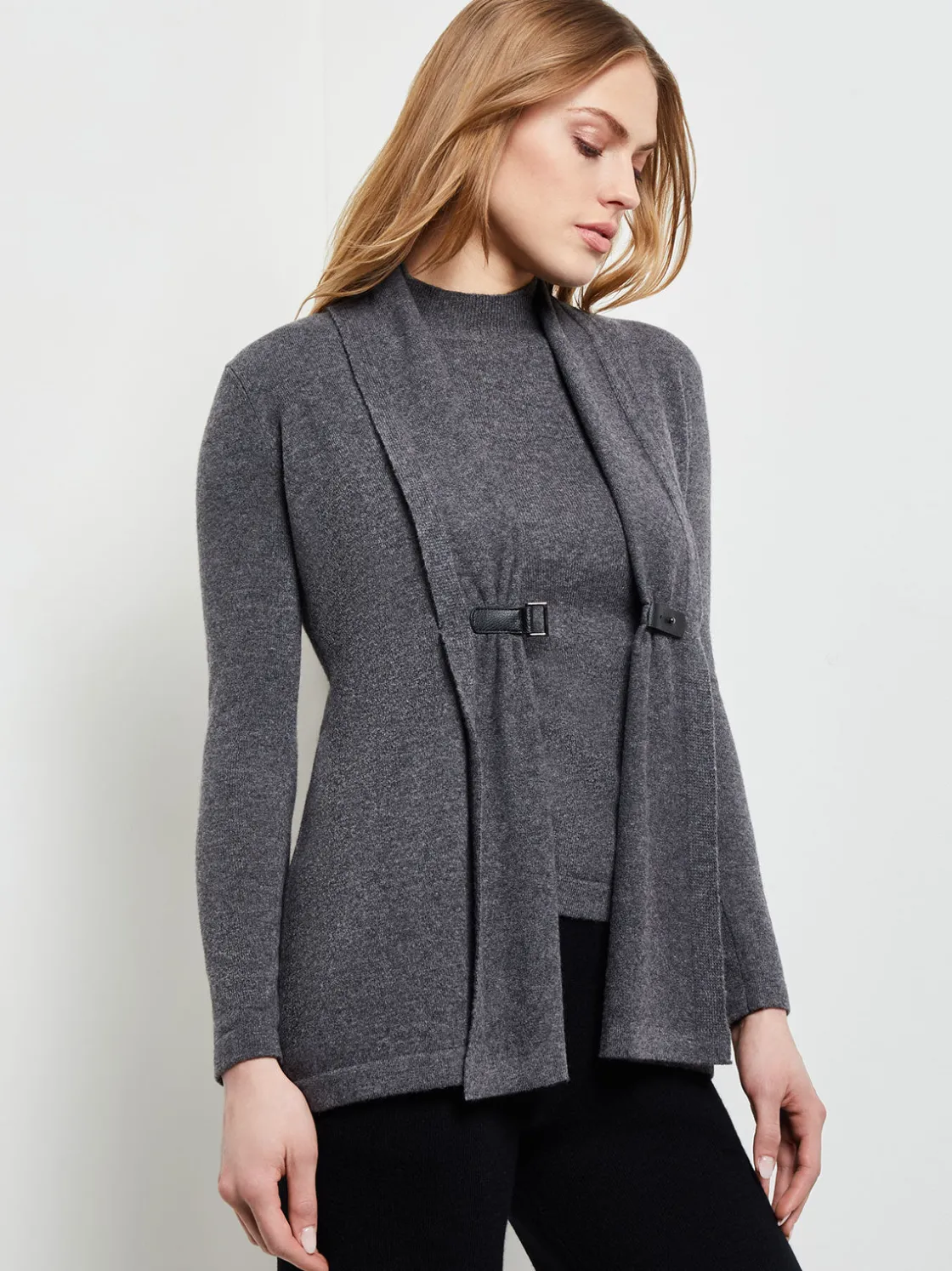 Misook Jackets & Coats|Buckle Detail Shawl Collar Cashmere Cardigan