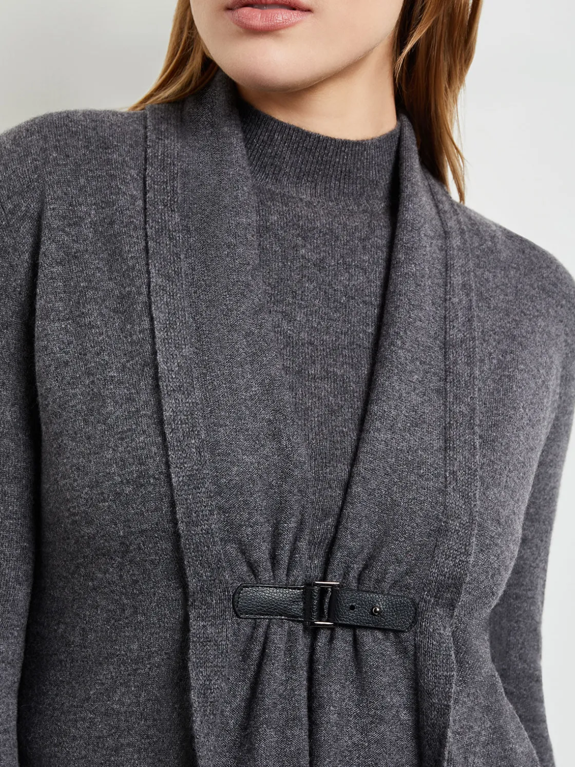 Misook Jackets & Coats|Buckle Detail Shawl Collar Cashmere Cardigan