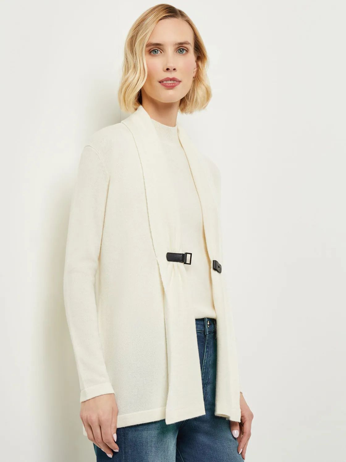 Misook Jackets & Coats|Buckle Detail Shawl Collar Cashmere Cardigan