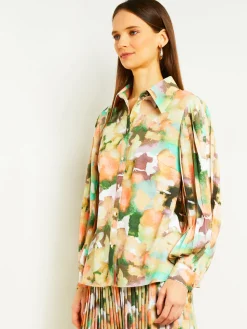 Misook Blouses & Shirts|Tops & Tees|Button Front Blouse - Balloon Sleeve Watercolor Woven
