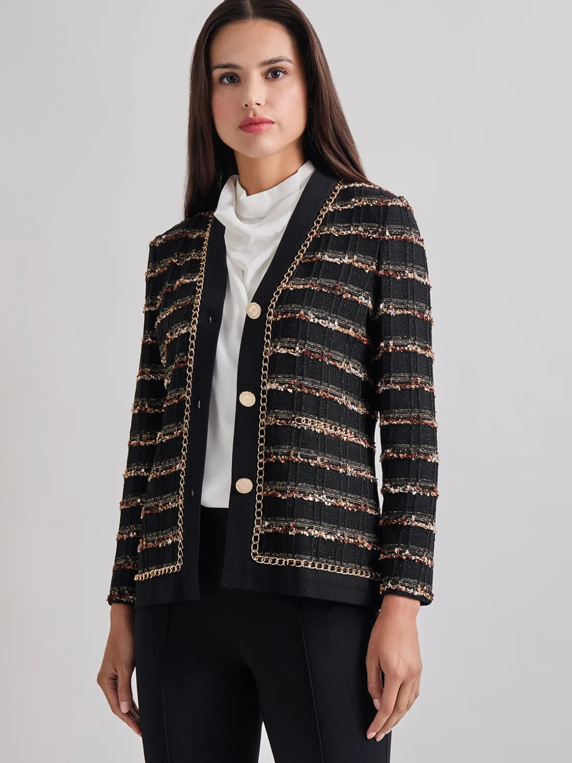 Misook Jackets & Coats|Chain Trim Lurex Knit Jacket