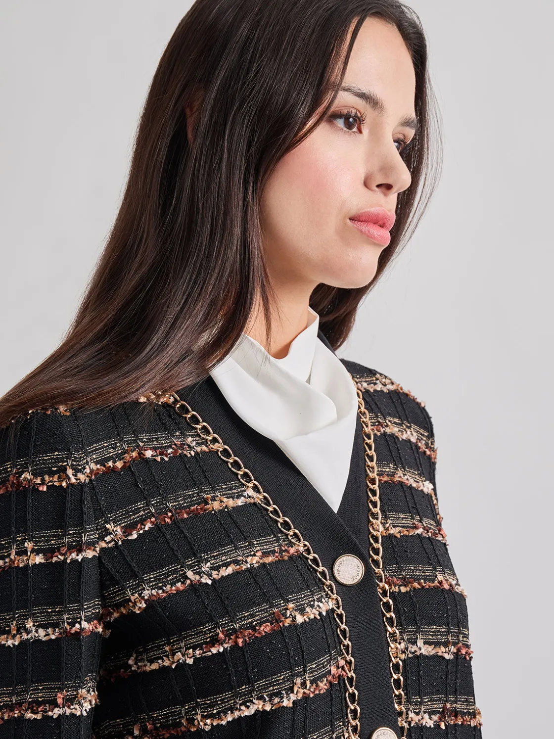 Misook Jackets & Coats|Chain Trim Lurex Knit Jacket