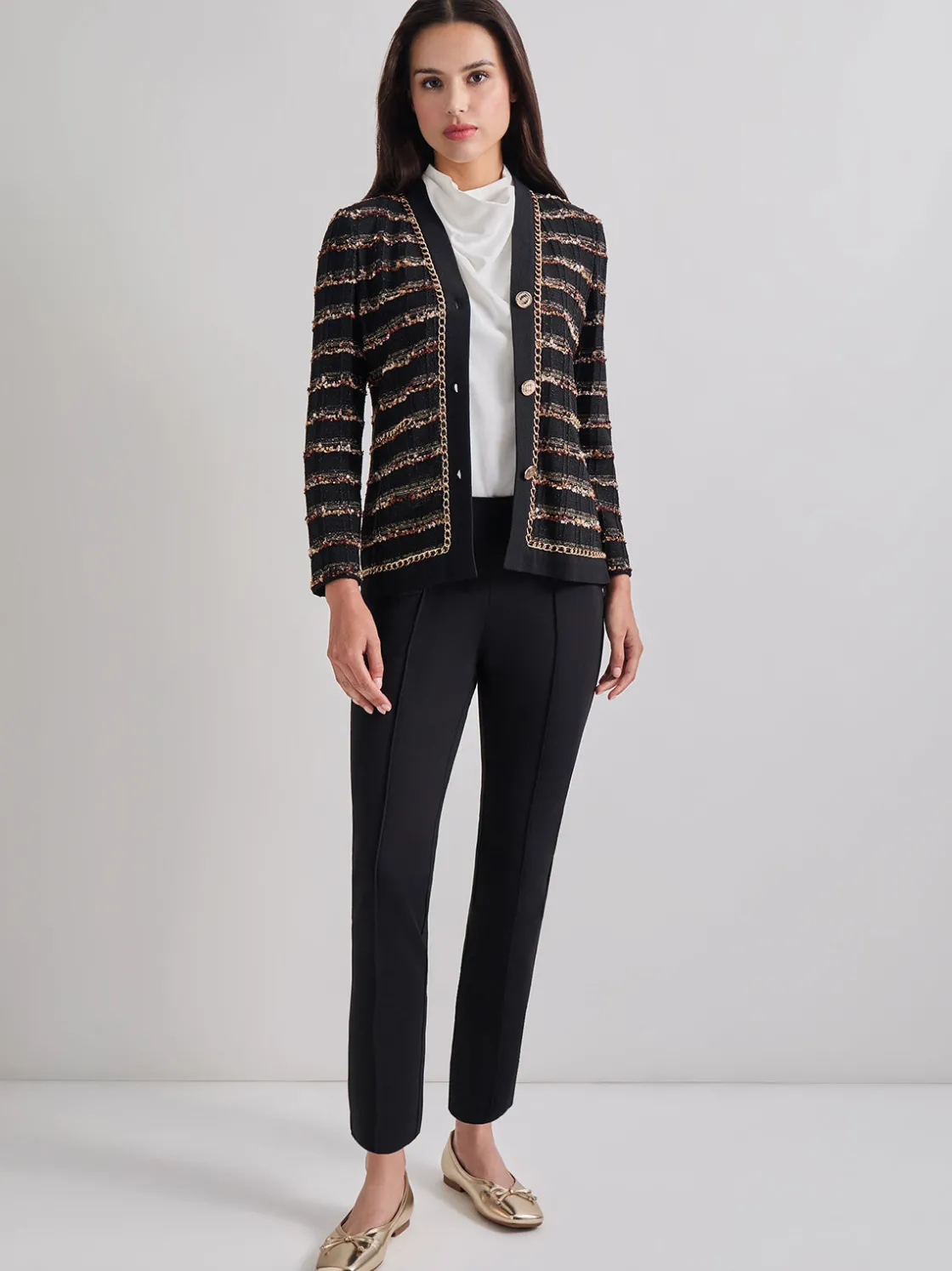 Misook Jackets & Coats|Chain Trim Lurex Knit Jacket