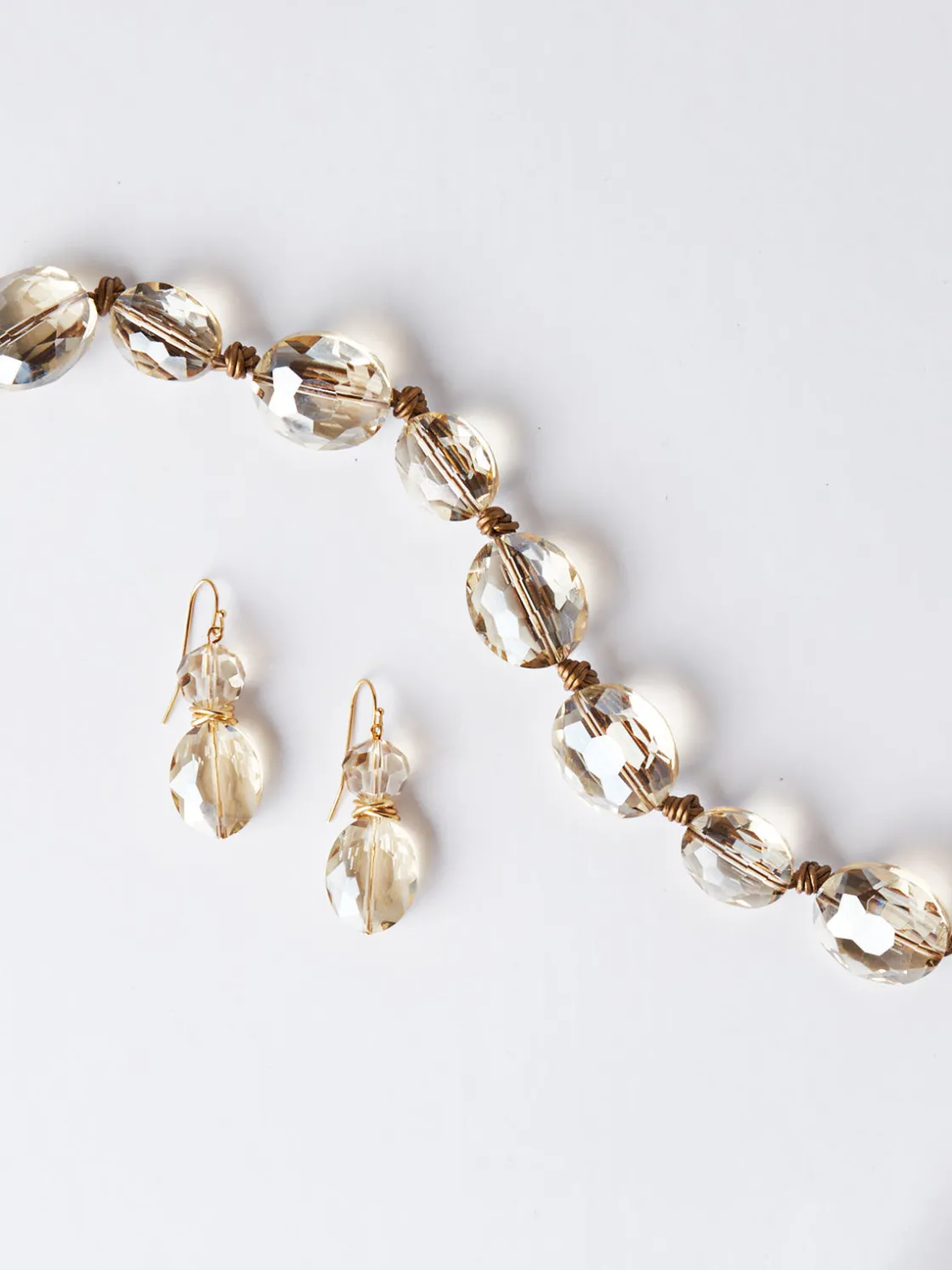 Misook Accessories|Necklaces|Champagne Crystal Woven Leather Necklace