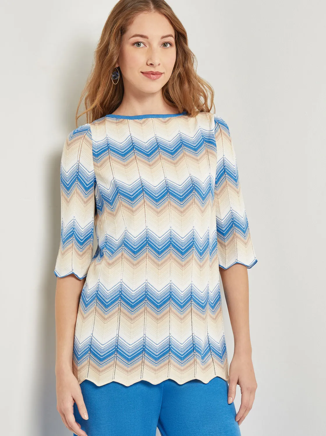 Misook Tops & Tees|Chevron Hem Tunic - Intarsia Soft Knit